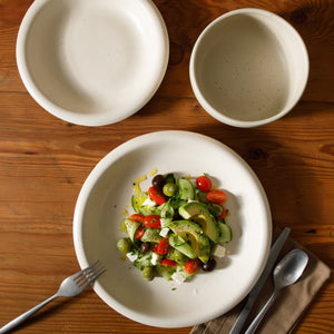 Corsica Clay - 12-Piece Dinnerware Set - Reactive Glaze Stoneware, Sea Salt White