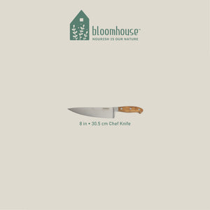 Bloomhouse 8 Inch Chef Knife made with Olive Wood and German Steel