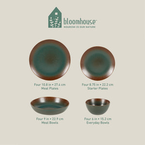 Bloomhouse Palermo Sun 16-Piece Double Bowl Stoneware Reactive Glaze Plates and Bowls Dinnerware Set