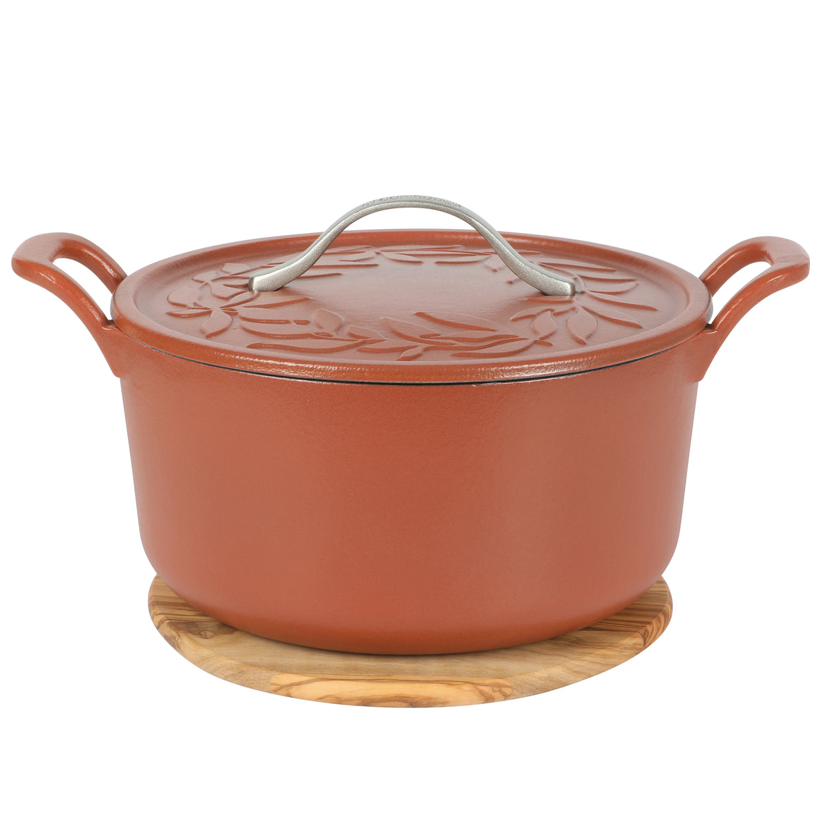Bloomhouse 7-Quart European Enameled Cast Iron Dutch Oven w/ Olive Wood Trivet