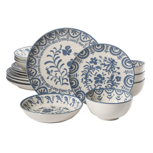16-Piece Dinnerware Set for 4 - Stoneware - Valencia Flor - Iris Blue