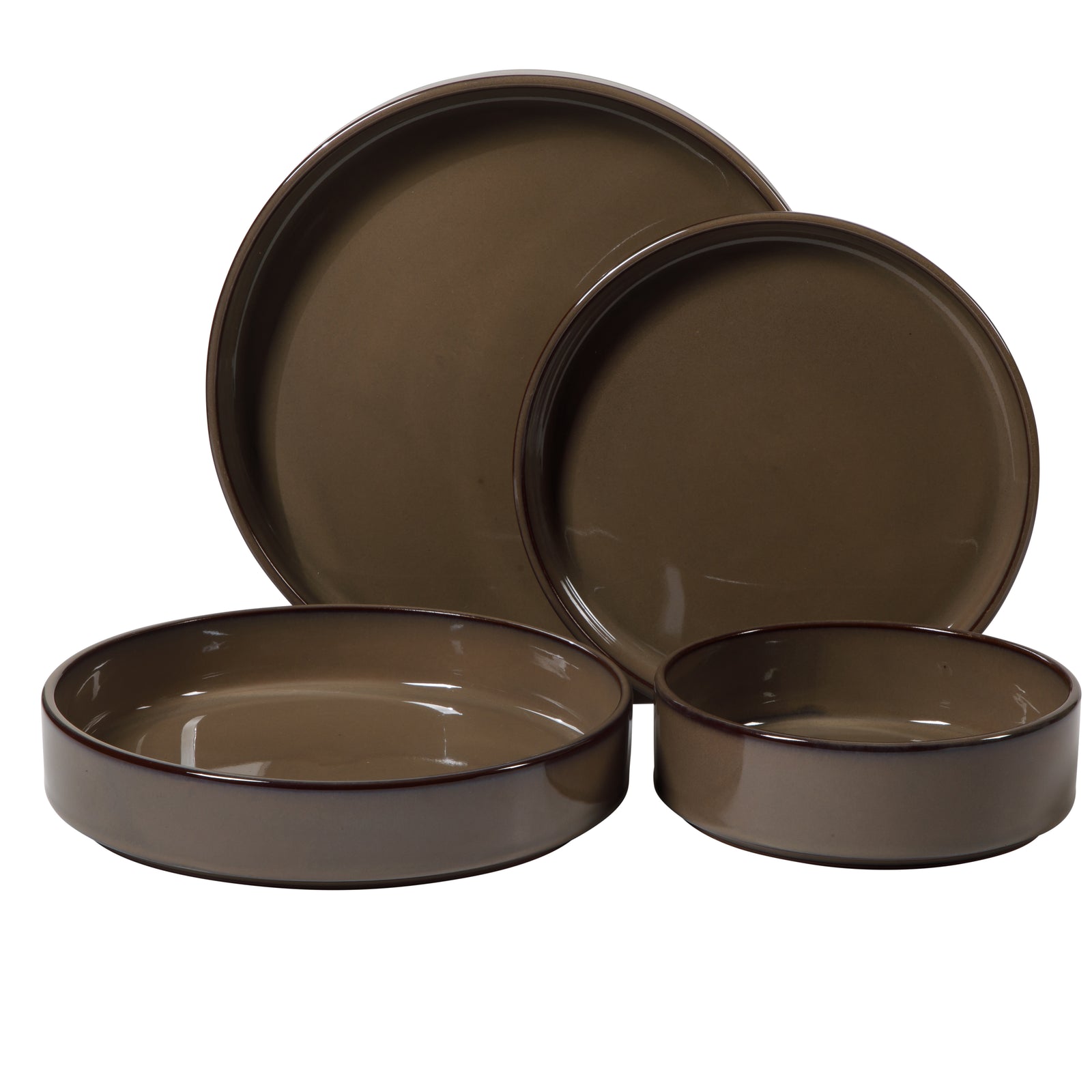 Bloomhouse - Two Time Oprah's Favorite Things WInner - Santorini Mist 16 Piece Double Bowl Terracotta Dishes Reactive Glaze Plates and Bowls Dinnerware Set - Driftwood Brown - Service for 4