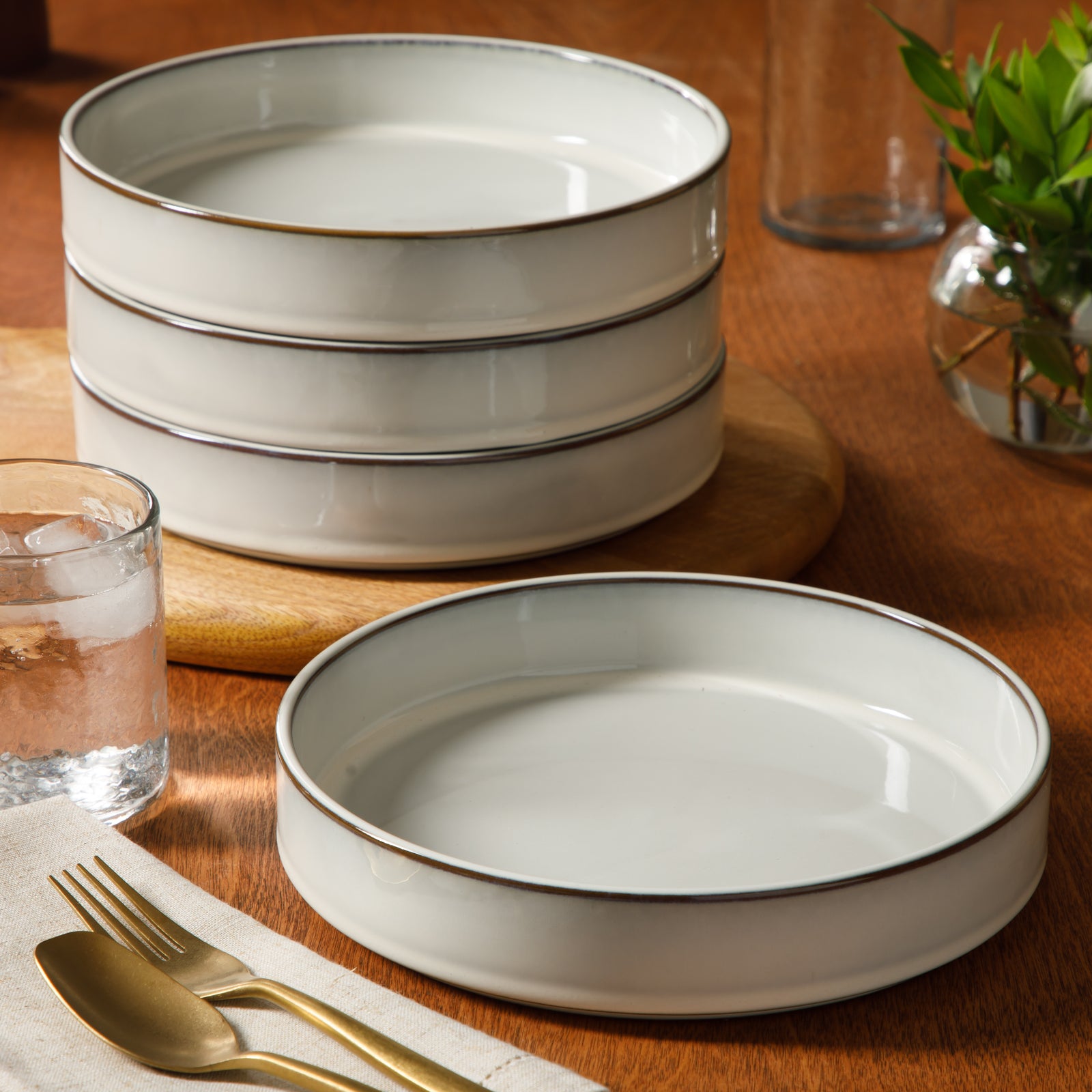 Bloomhouse - Two Time Oprah's Favorite Things WInner - Santorini Mist 4-Piece 8.6-Inch Terracotta Pasta Bowl Set – Moonstone White, Reactive Glaze Round Shallow Walled Dinner & Serving Bowls