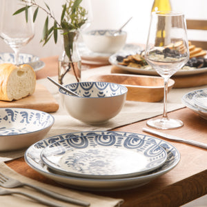 16-Piece Dinnerware Set for 4 - Stoneware - Valencia Flor - Iris Blue