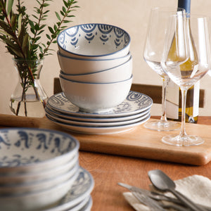 16-Piece Dinnerware Set for 4 - Stoneware - Valencia Flor - Iris Blue