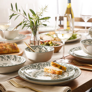 Valencia Flor - 16-Piece Dinnerware Set for 4, Fern Green