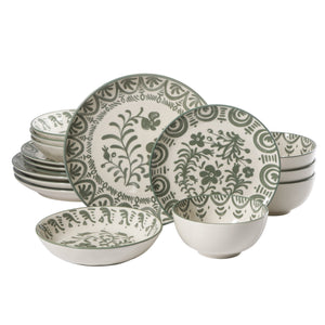 Valencia Flor - 16-Piece Dinnerware Set for 4, Fern Green