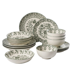 Valencia Flor - 16-Piece Dinnerware Set for 4, Fern Green