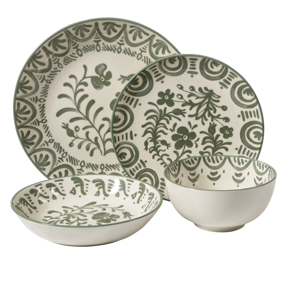 Valencia Flor - 16-Piece Dinnerware Set for 4, Fern Green