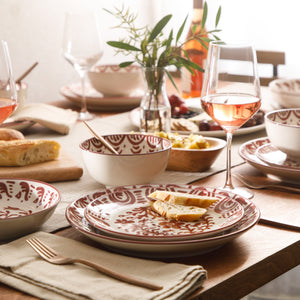 Valencia Flor - 16-Piece Dinnerware Set for 4, Pomegranate Red