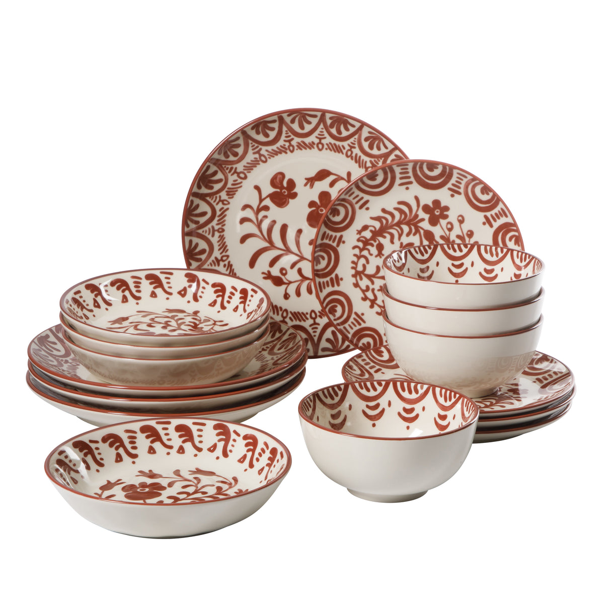Valencia Flor - 16-Piece Dinnerware Set for 4, Pomegranate Red