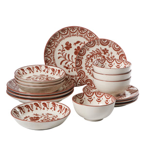 Valencia Flor - 16-Piece Dinnerware Set for 4, Pomegranate Red