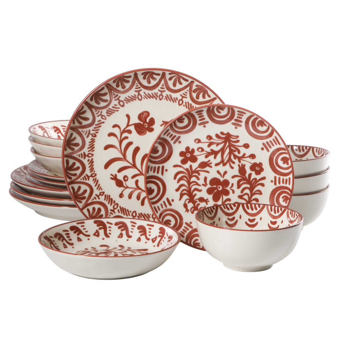 Valencia Flor - 16-Piece Dinnerware Set for 4, Pomegranate Red