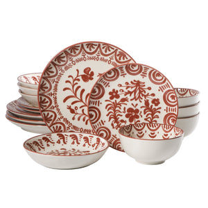 Valencia Flor - 16-Piece Dinnerware Set for 4, Pomegranate Red