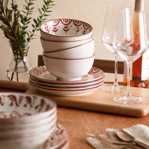 Valencia Flor - 16-Piece Dinnerware Set for 4, Pomegranate Red