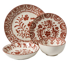 Valencia Flor - 16-Piece Dinnerware Set for 4, Pomegranate Red