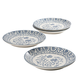 4-Piece 10.75 Inch Dinner Plate Set - Stoneware - Valencia Flor - Iris Blue