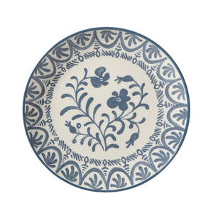 4-Piece 10.75 Inch Dinner Plate Set - Stoneware - Valencia Flor - Iris Blue