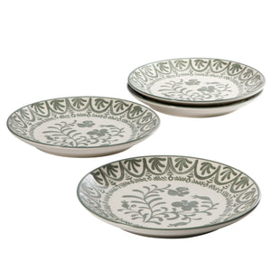 4-Piece 10.75 Inch Dinner Plate Set - Stoneware - Valencia Flor - Fern Green
