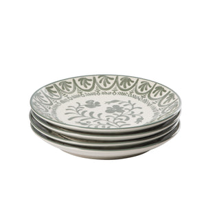 4-Piece 10.75 Inch Dinner Plate Set - Stoneware - Valencia Flor - Fern Green