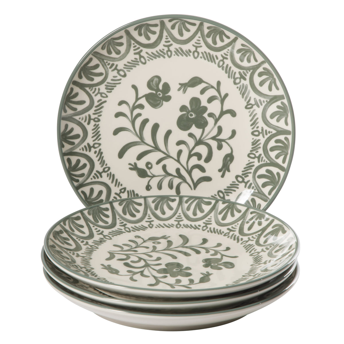 Valencia Flor - 4-Piece 10.75 Inch Dinner Plate Set, Fern Green