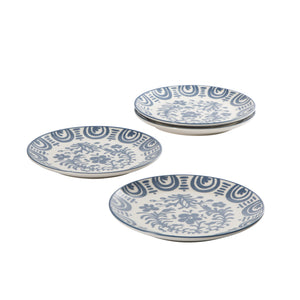 4-Piece 8.75 Inch Salad Plate Set - Stoneware - Valencia Flor - Iris Blue