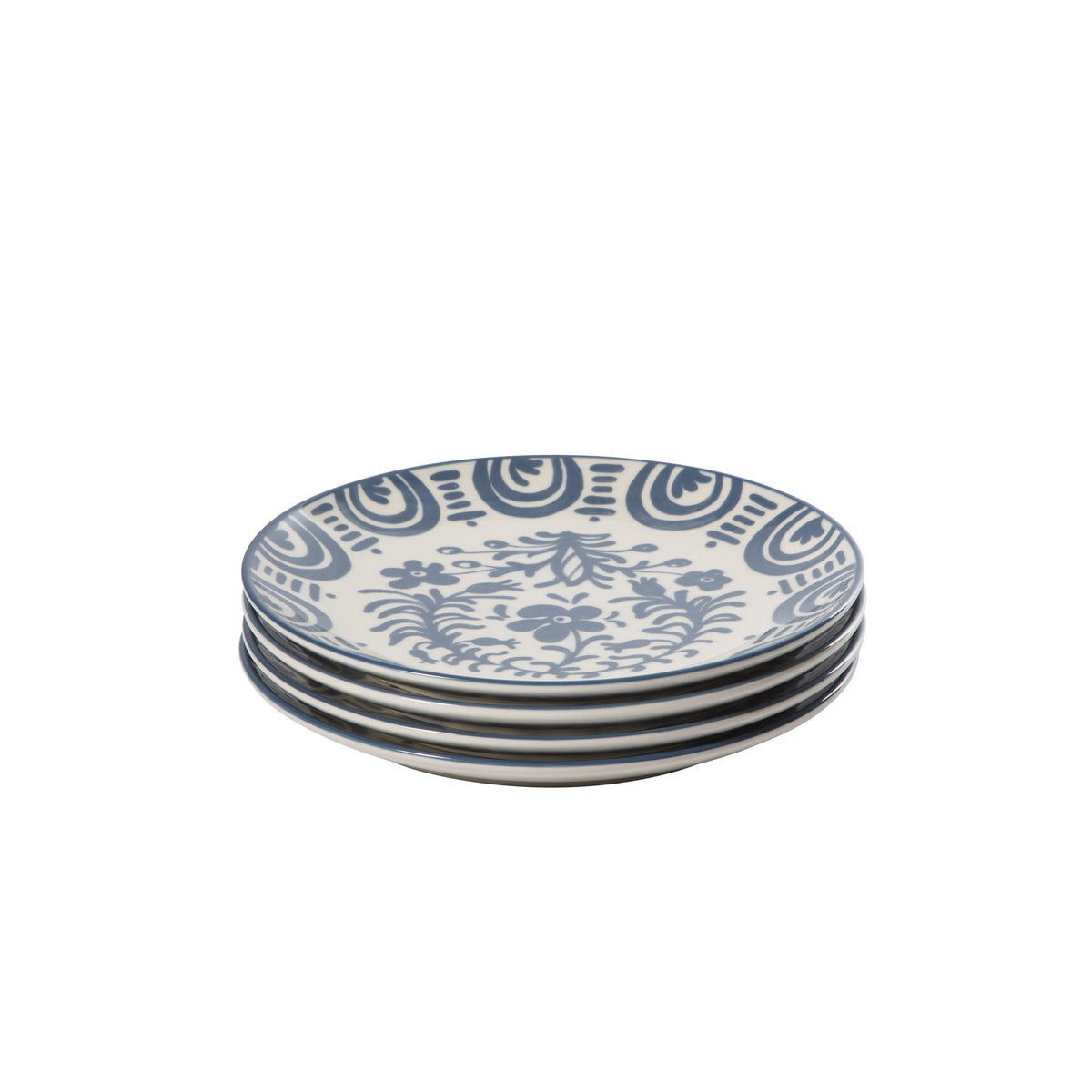 4-Piece 8.75 Inch Salad Plate Set - Stoneware - Valencia Flor - Iris Blue