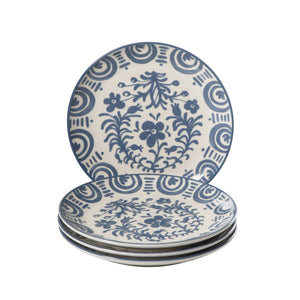 4-Piece 8.75 Inch Salad Plate Set - Stoneware - Valencia Flor - Iris Blue