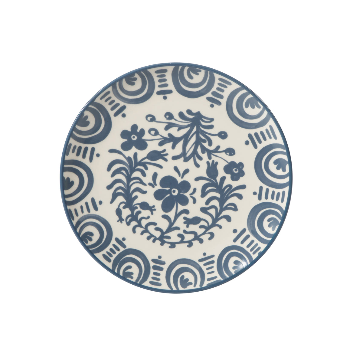 4-Piece 8.75 Inch Salad Plate Set - Stoneware - Valencia Flor - Iris Blue