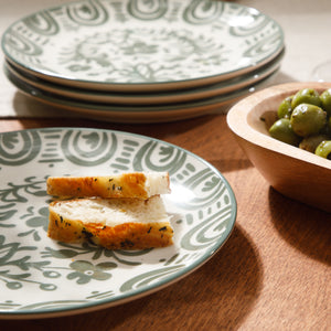 4-Piece 8.75 Inch Salad Plate Set - Stoneware - Valencia Flor - Fern Green