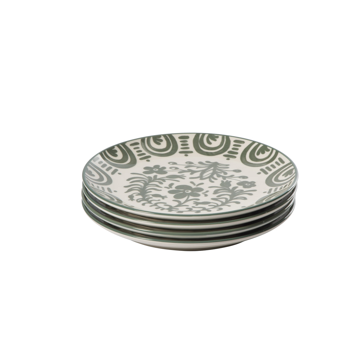 4-Piece 8.75 Inch Salad Plate Set - Stoneware - Valencia Flor - Fern Green