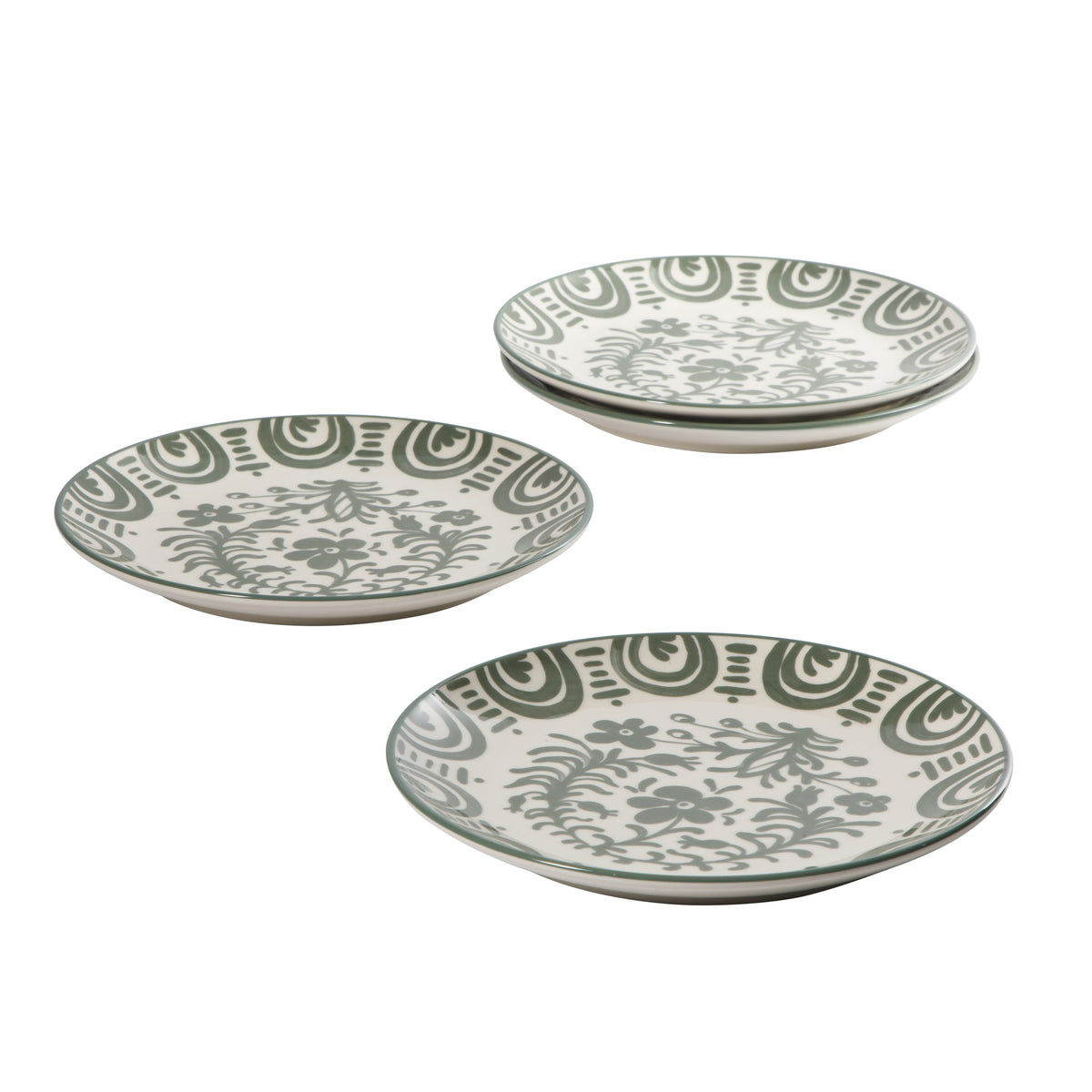 4-Piece 8.75 Inch Salad Plate Set - Stoneware - Valencia Flor - Fern Green