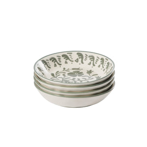 4-Piece 8 Inch Pasta Bowl Set - Stoneware - Valencia Flor - Fern Green