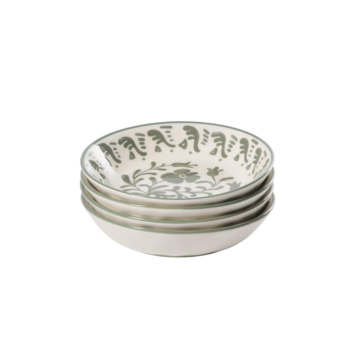 Valencia Flor - 4-Piece 8 Inch Pasta Bowl Set, Fern Green