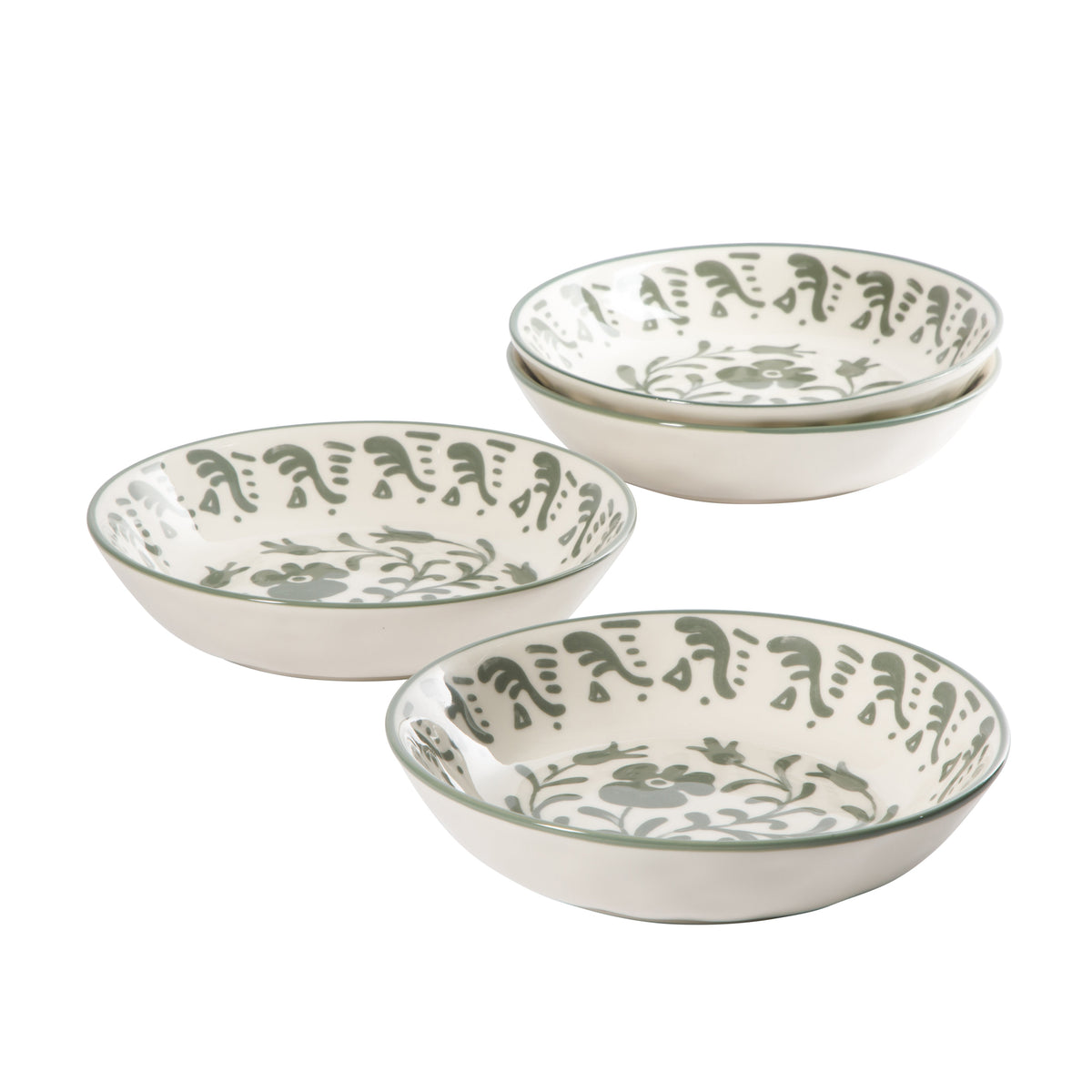 Valencia Flor - 4-Piece 8 Inch Pasta Bowl Set, Fern Green