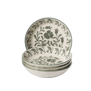 Valencia Flor - 4-Piece 8 Inch Pasta Bowl Set, Fern Green