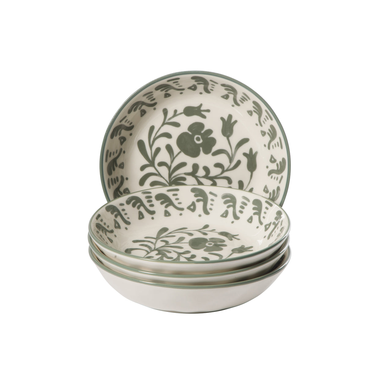 Valencia Flor - 4-Piece 8 Inch Pasta Bowl Set, Fern Green