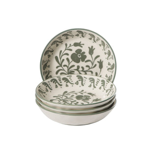 Valencia Flor - 4-Piece 8 Inch Pasta Bowl Set, Fern Green