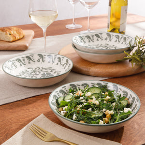 Valencia Flor - 4-Piece 8 Inch Pasta Bowl Set, Fern Green