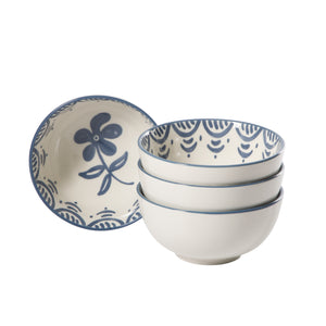 Valencia Flor - 4-Piece 6 Inch Cereal Bowl Set - Portuguese Stoneware - Iris Blue