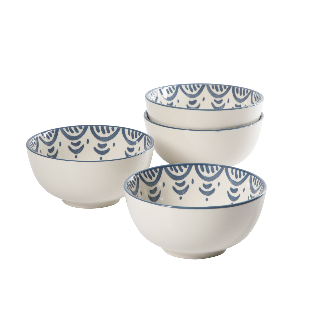 Valencia Flor - 4-Piece 6 Inch Cereal Bowl Set - Portuguese Stoneware - Iris Blue