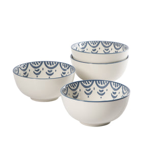 Valencia Flor - 4-Piece 6 Inch Cereal Bowl Set - Portuguese Stoneware - Iris Blue