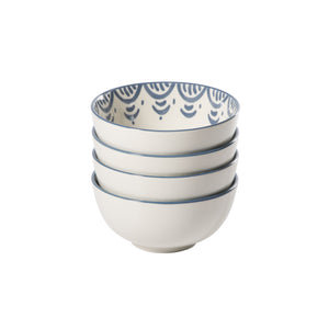 Valencia Flor - 4-Piece 6 Inch Cereal Bowl Set - Portuguese Stoneware - Iris Blue