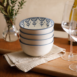 Valencia Flor - 4-Piece 6 Inch Cereal Bowl Set - Portuguese Stoneware - Iris Blue