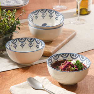 Valencia Flor - 4-Piece 6 Inch Cereal Bowl Set - Portuguese Stoneware - Iris Blue