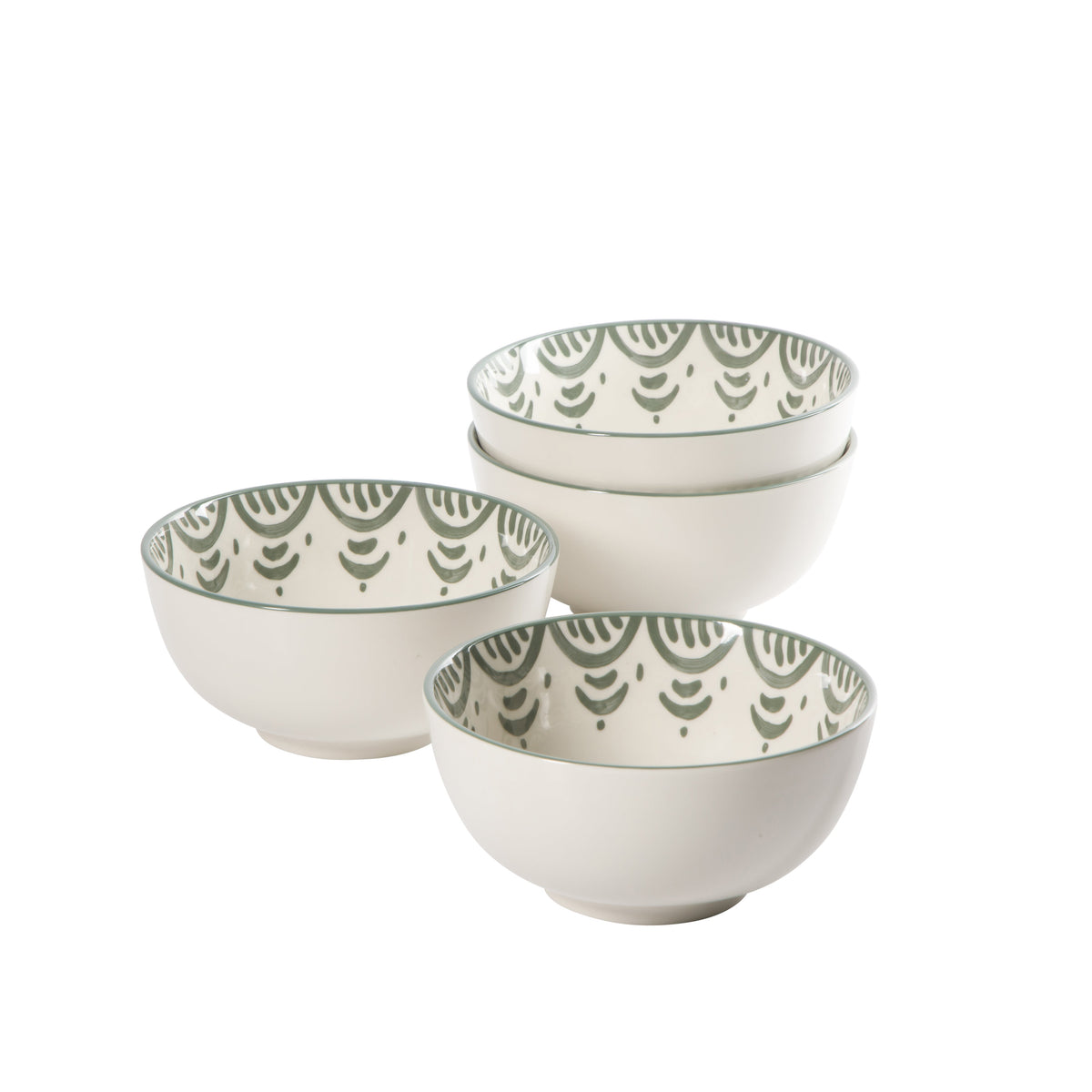 Valencia Flor - 4-Piece 6 Inch Cereal Bowl Set, Fern Green