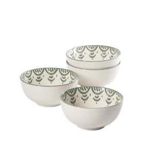Valencia Flor - 4-Piece 6 Inch Cereal Bowl Set, Fern Green