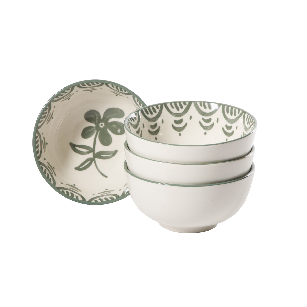 Valencia Flor - 4-Piece 6 Inch Cereal Bowl Set, Fern Green