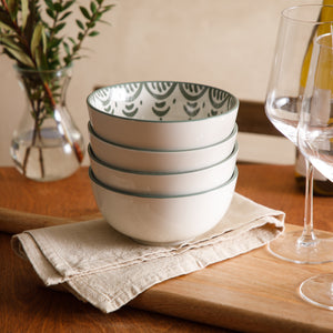 Valencia Flor - 4-Piece 6 Inch Cereal Bowl Set, Fern Green