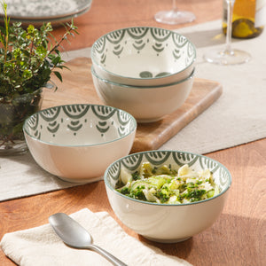 Valencia Flor - 4-Piece 6 Inch Cereal Bowl Set, Fern Green
